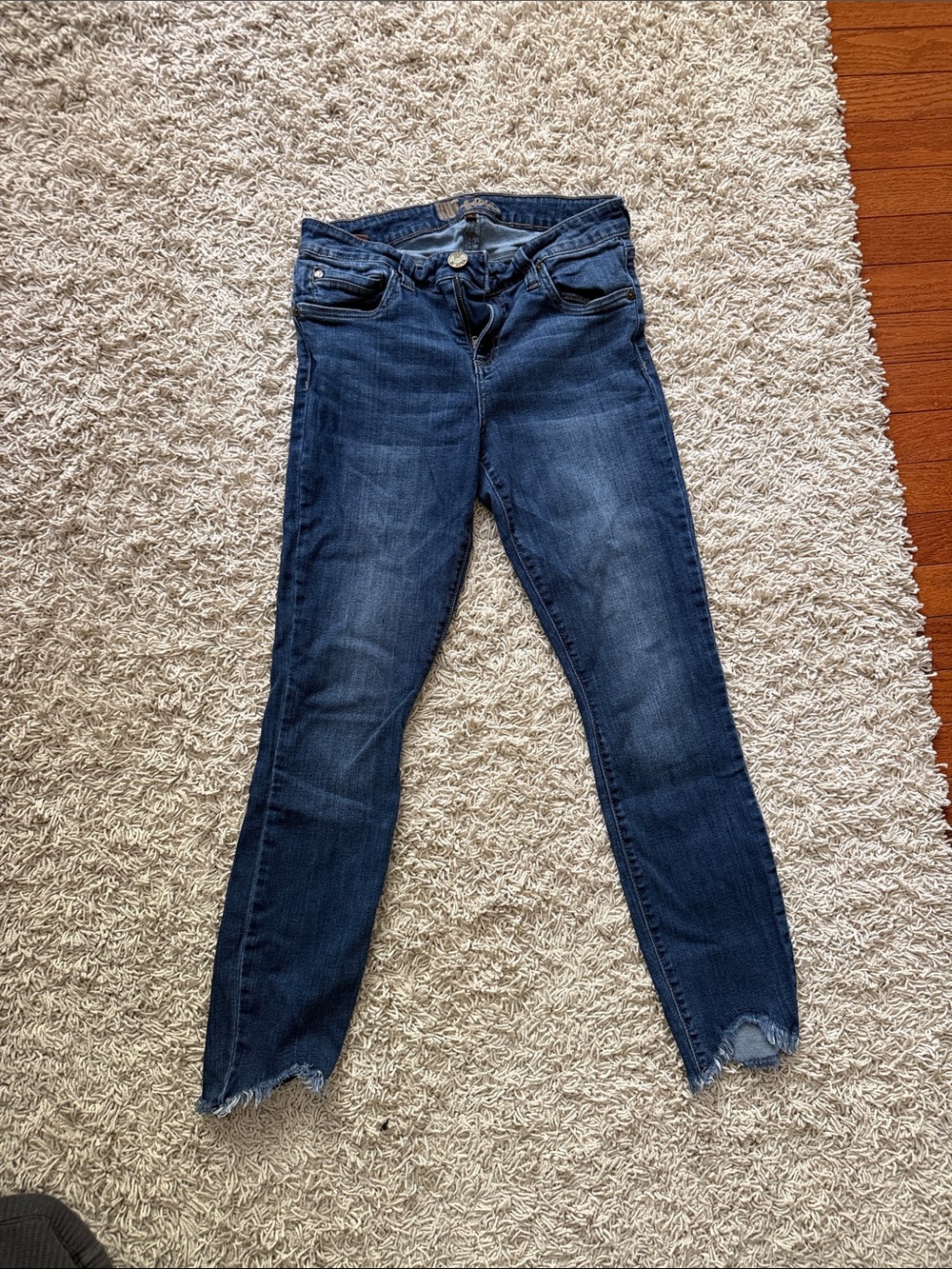 Kut from the Kloth Dark Blue Skinny Jeans with Raw Hem Detail